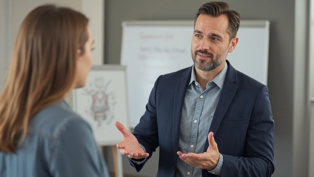 Professor de alemão ensinando vocabulário básico a aluno em sala de aula
